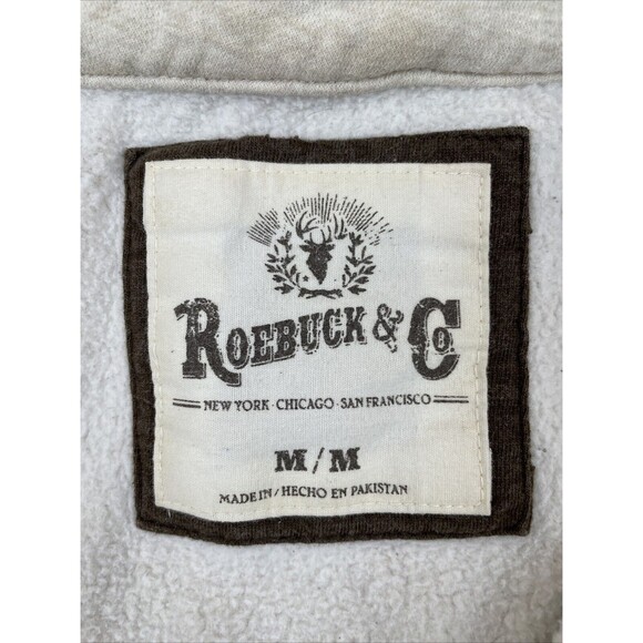 Roebuck & Co Hoodie Jacket Mens Size M Two Tone Beige Brown Full Zip Sweatshirt - Picture 4 of 9